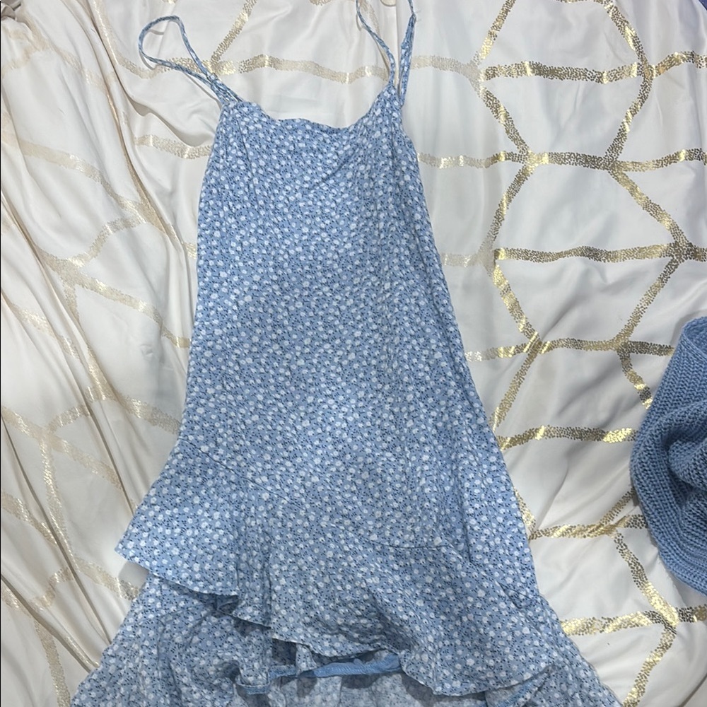 Blue Floral Spaghetti Strap Dress